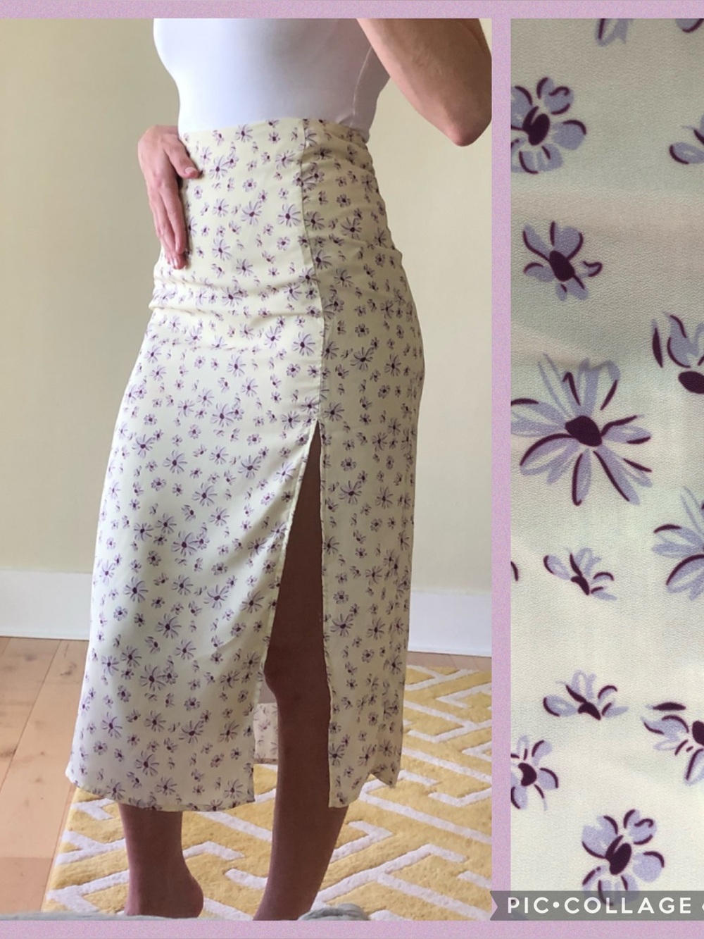 Shein Yellow Purple Flower Floral Skirt